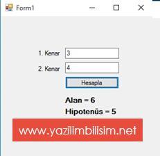 C# Class Kullanarak Dik Üçgende Hipotenüs Hesaplama C# Windows Form da Class kullanarak Kenarları girilen dik üçgene ait Hipotenüsünü ve Alanını Hesaplayan Örnek: Örneğimizi Property kullanarak