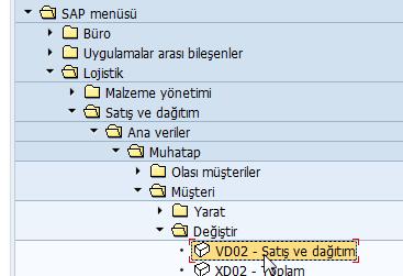 Bu işlem kodları için menu yolu sırası ile: FD02 : Mali İşler - > Mali Muhasebe - > Müşteriler - > Ana Veriler - > FD02 -