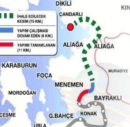 İHALE TARİHİ: 15 Şubat 2017 YATIRIM BEDELİ: 394 Milyon ABD $ Menemen - Aliağa - Çandarlı Otoyolu Yapım+İşletme süresi: 9