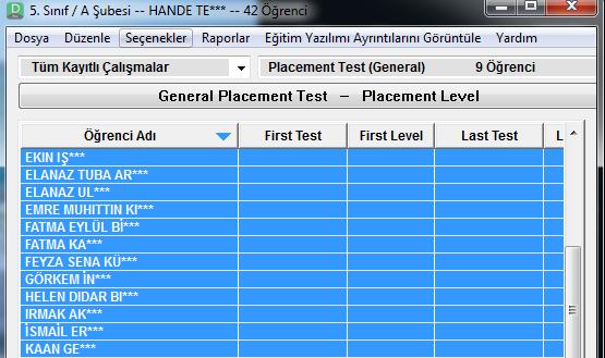 Öğrenci adlarını seçtiğimiz sınıf