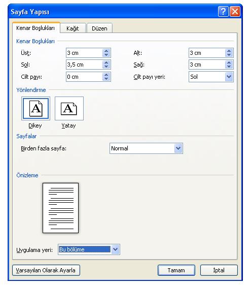 3.1.3.Sayfaların Numaralandırılması Sayfa numarası, sayfanın sağ üst kısmına konulur. Bütün sayfa numaraları aynı karakterde (font) ve büyüklükte (point size) olmalıdır.