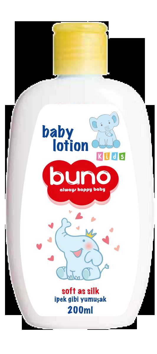 baby lotion Bebek Losyonu Buno Baby bebek losyonu, nemlendirici etkisi sayesinde bebeğin cildini dış etkenlerden korur. Kuruma ve çatlamayı önler. Cilde yumuşaklık verir.