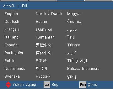 Kullanıcı Kontrolleri AYAR Dil Çok dilli OSD menüsünü seçin.