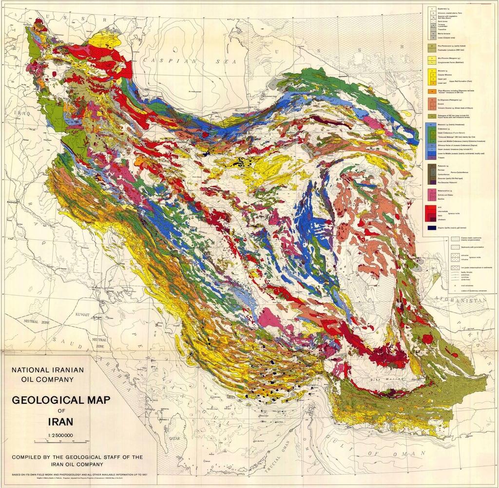 İran, birçok volkanik faaliyet ve sismik hareket kuşağı üzerinde yer almaktadır. Bu durum ülkede, çok değişik jeolojik birim ve yapının oluşmasına neden olmuştur.