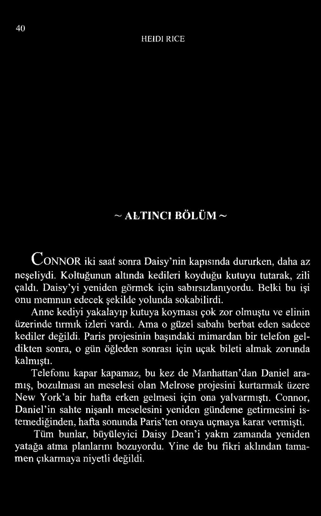 Ama o güzel sabahı berbat eden sadece kediler değildi. Paris projesinin başındaki mimardan bir telefon geldikten sonra, o gün öğleden sonrası için uçak bileti almak zorunda kalmıştı.