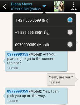 64 İletiler Kişinin diğer telefon numarasını kullanarak yanıtlama Bir kişinin, HTC One X+ üzerinde kayıtlı birden fazla telefon numarası olduğunda, kişi adının altında, kullanılan ilgili telefon