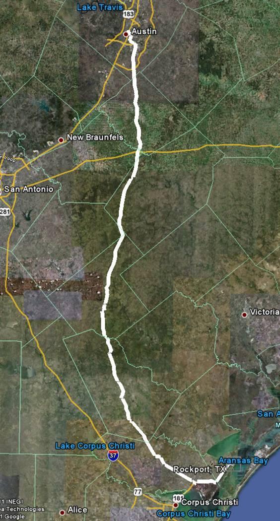 325 km 218 nokta 1.5 km aralıklı Şekil 11: 2011 yazında Jeoid Eğimi Doğrulama Ölçülerinin Gerçekleştirildiği Bölge (Childers, 2012).