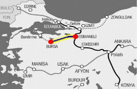 Şekil 4.39: Osmaneli- Bursa yüksek hızlı demiryolu hattı güzergahı.