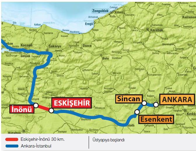 Şekil 4.10 : Eskişehir- İnönü arası güzergah haritası [13]. Söz konusu firmaya 22.07.2008 tarihinde yer teslimi yapılarak çalışmalara başlanmıştır.