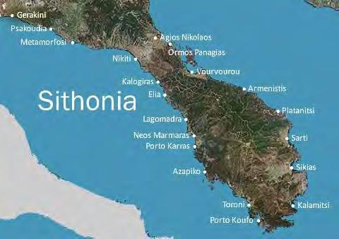 SİTHONIA Yarımadanın %90 ı Sithonia Ormanından oluşmaktadır. Yarımadanın batısında Nikiti Neos Maramas arasında çok sayıda turistik tesis bulunmaktadır.