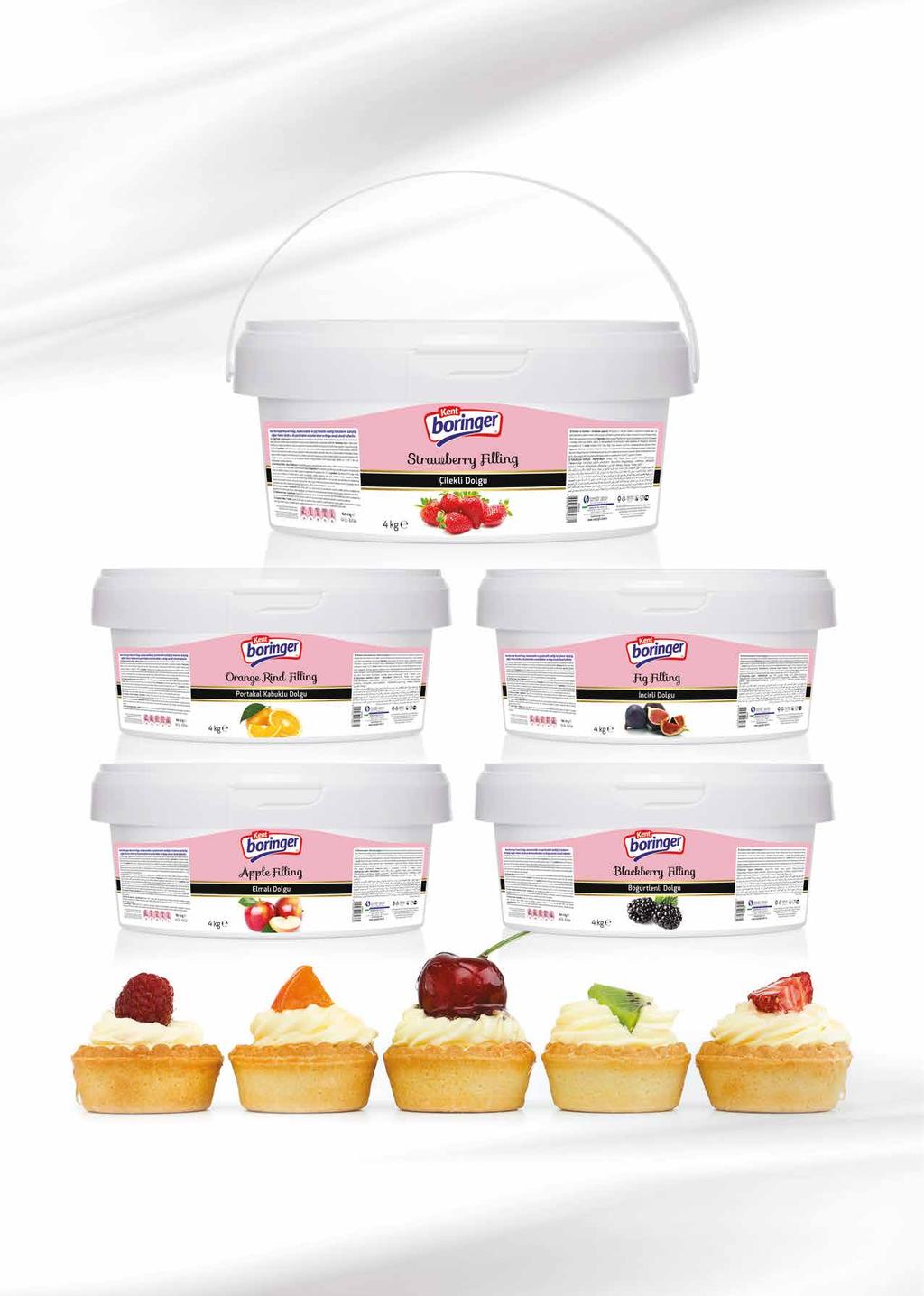 KREMA VE MEYVELİ DOLGULAR CREAM AND FRUIT FILLINGS KULLANIM ALANI Pastacılık ürünlerinde, kruvasan, kek, turta, kurabiye, waffle ve tatlılarda dolgu olarak kullanılır.