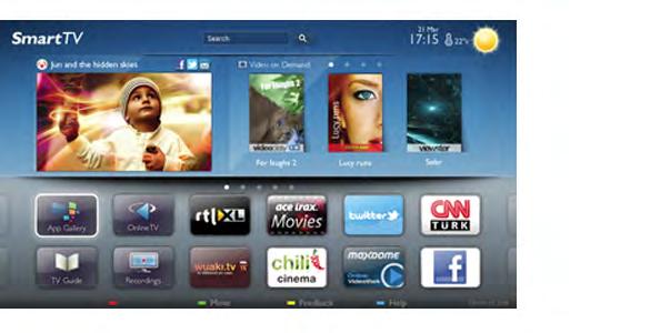 1 Tur 1.1 Smart TV Bu Philips Smart LED TV'yi Internet'e ba!layın ve yepyeni bir televizyon dünyasını ke"fedin. Yönlendiricinize kablolu bir ba!lantı yapabilir veya Wi-Fi ile kablosuz ba!