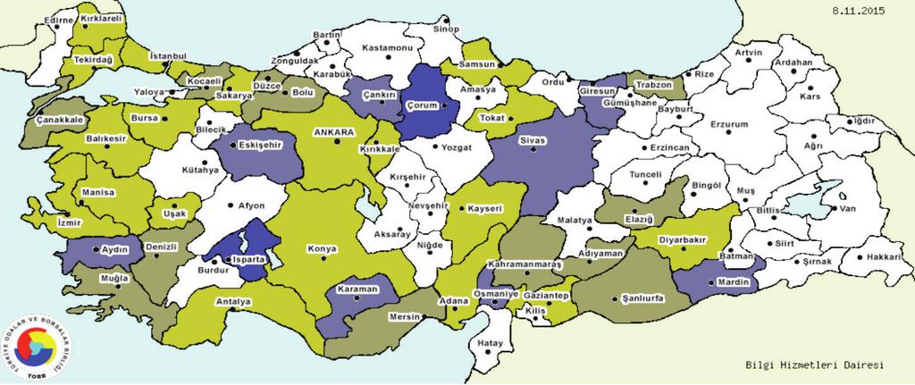 84 İSTANBUL TİCARET ODASI Koltuk, sandalye, tabure, bank ve benzeri oturaklar, esas itibariyle metal iskeletli İllere Göre Dağılım Haritası Renk Ürün Kodu Ürün Açıklama Yüksekliği ayarlanabilen, sırt