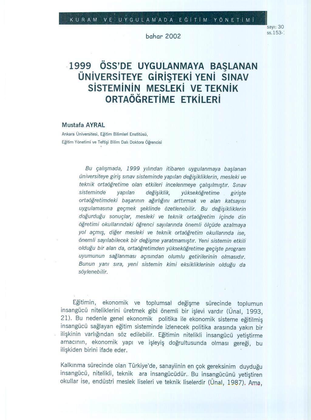 .,.K URA M.V E. U Y. GU LA M' A D AE ci i T i M YÖNETiMi! bahar 2002 sayi: 30 ss.i53- :.