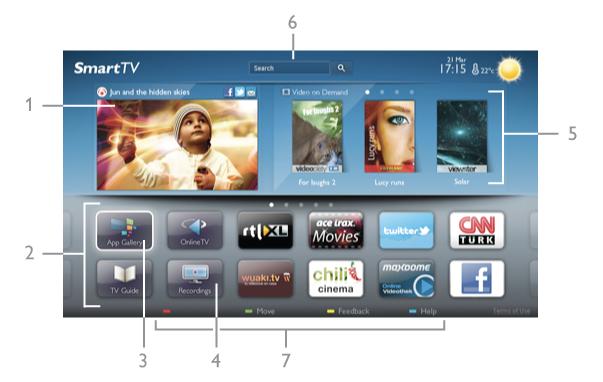 Smart TV ba!langıç sayfası Smart TV ba!langıç sayfası Internet'e ba"lantınızdır. Çevrimiçi filmler kiralayabilir, gazeteleri okuyabilir, video izleyebilir, müzik dinleyebilir, çevrimiçi alı!veri!