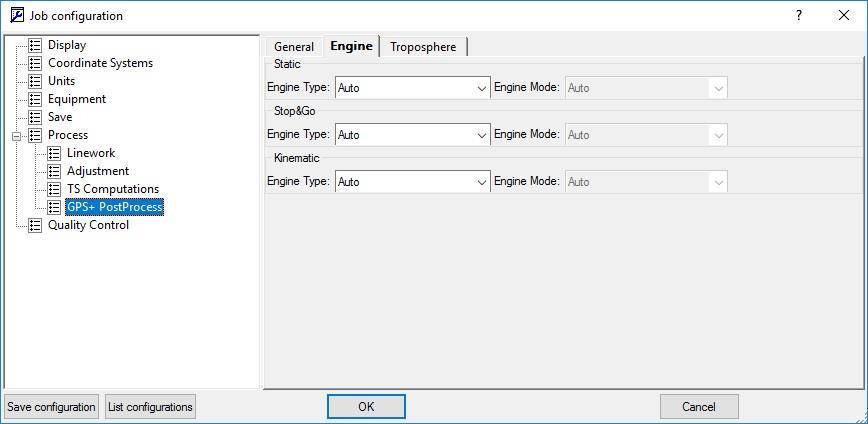 GPS+ PostProcess/Engine sekmesinde Engine Type