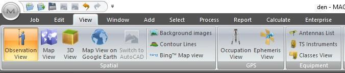 1. Observation View 2. Map View 3. 3D View 4. Map View on GE 5. Occupation View 6. Ephemeris View 7. Antenna List 1.