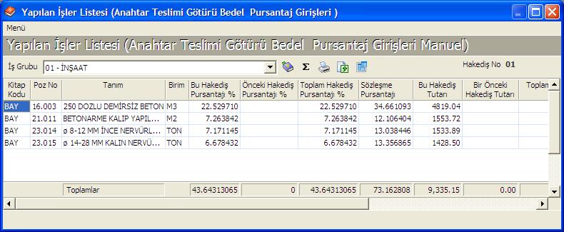 - Yapılan işler listesi ve yapılan işler iş grupları icmali ile ilgili raporları görmek ve yazdırmak için düğmesine basın, Raporlar penceresi açılır.