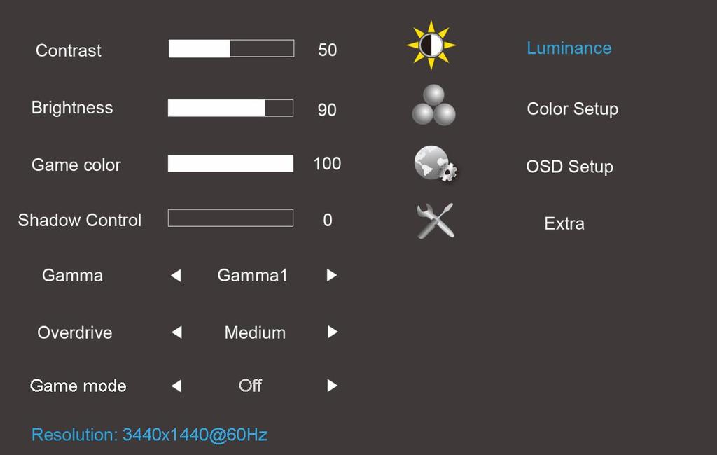 Luminance (Parlaklık) 1. Menüyü görüntülemek için (Menü) öğesine basın. 2. (Luminance (Parlaklık)) öğesini seçmek için - veya + düğmesine, girmek için Menu düğmesine basın. 3.