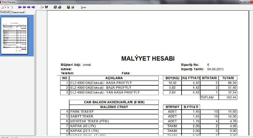 Bu bölümde ayr ca m2 maliyeti de verilmektedir.