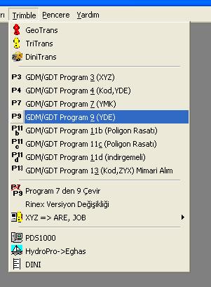 Örnek olarak hazırlamış olan data arazide Ham data olarak Program9 YatayAçı DüşeyAçı EğikMesafe olarak okunmuştur, Bu örnek Program7 Yatay Açı YatayMesafe KofKarkı, olarak okunmuş olsaydı aynı yolu