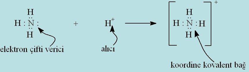 Koordine Kovalent Bağlar: Ortaklanılan elektron çiftlerinin her ikisinin de aynı atom tarafından