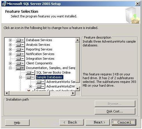 Eğer SQL üzerinde çalışma yapılacaksa örnek veri tabanlarınında yüklenmesi gerekir. Ama veri tabanı yöneticiliği ve bir proje için tüm servisleri seçmek en doğru yöntemdir.