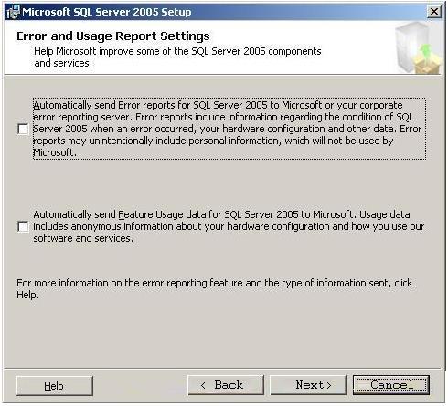 SQL Server 2005 Kurulum Ekranı-15 Programın çalışması sırasında çıkacak sorunların Microsoft a