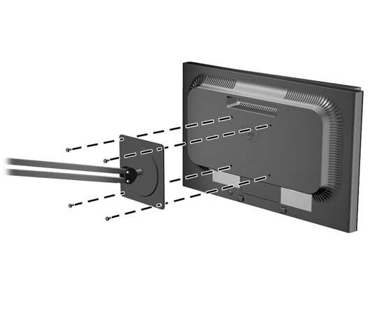 4. Monitörü hareketli bir kola takmak için hareketli kol plakasının deliklerinden geçirdiğiniz dört 10mm'lik vidayı monitörün montaj deliklerine yerleştirin.