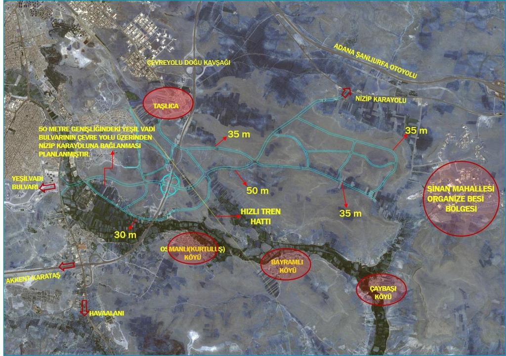 9.1.1 Ulaşım Bağlantıları Kaynak: Şahinbey Belediyesi Plan Proje Müdürlüğü Kentimizin doğusunda bulunan planlama alanının içerisinden çevreyolu, kuzeyinde Adana- Gaziantep-Şanlıurfa otoyolu ve Nizip