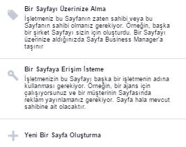 Sayfalar için, Butonuna tıklamalısınız.açılan ufak sekmede bir sayfayı BM hesabınıza eklemek için üç seçenek açılacak.