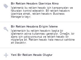 Hesaplar için, Butonuna tıklamalısınız. Açılan ufak sekmede bir hesabı BM hesabınıza eklemek için üç seçenek açılacak.