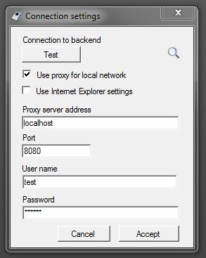 5.6 Bağlantı ayarları Sağ fare tuşu üzerinden ve ardından menü girişi "Connection settings" üzerinden bağlantı yerlerini görüntüleyebilir ve gerekirse eğer sizin ağınızda gerekliyse bir Proxy