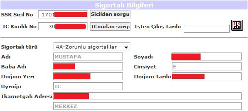 Sigortalı Prim Ödeme Gün Sayısı alanındaki ilgili aya