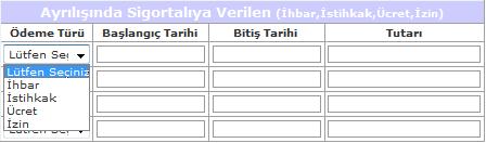 İzin) alanına sigortalıya ayrılışında verilen ödemelere