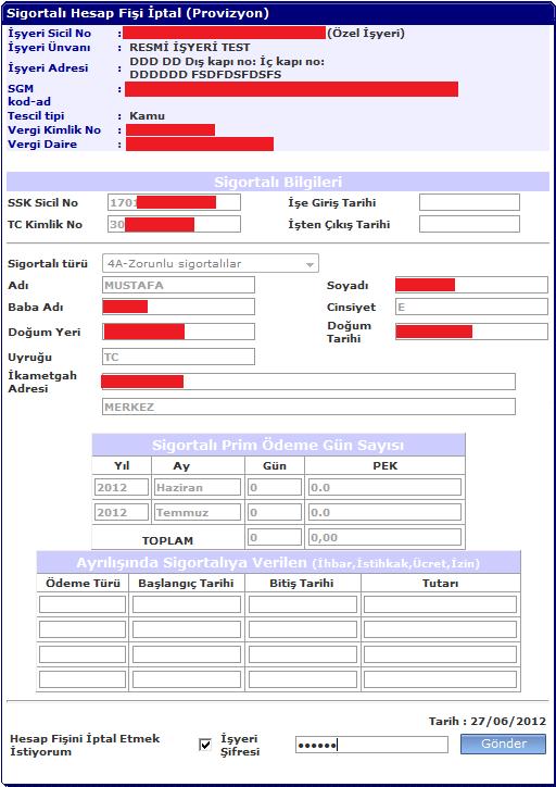 Açılan ekranda Hesap Fişini İptal Etmek İstiyorum alanı