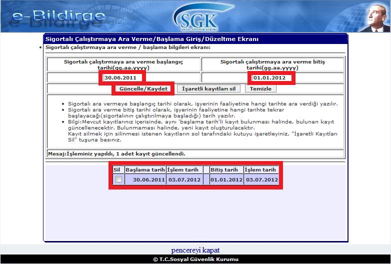 Mevcut kayıtlarınız içerisinde, başlama tarihi aynı olan kayıt bulunması