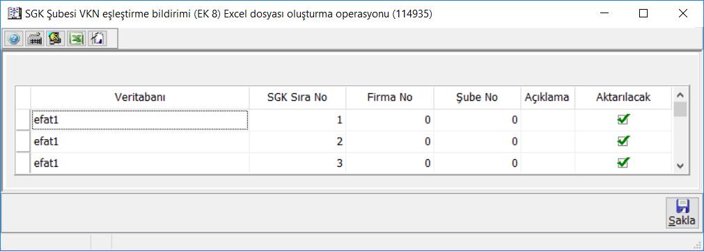 Bu menü ile Excel dosyası program tarafından seçili veri tabanları bazında otomatik oluşturularak, oluşturulan Excel dosyasının internet vergi dairesi üzerinden yüklenmesi yeterli