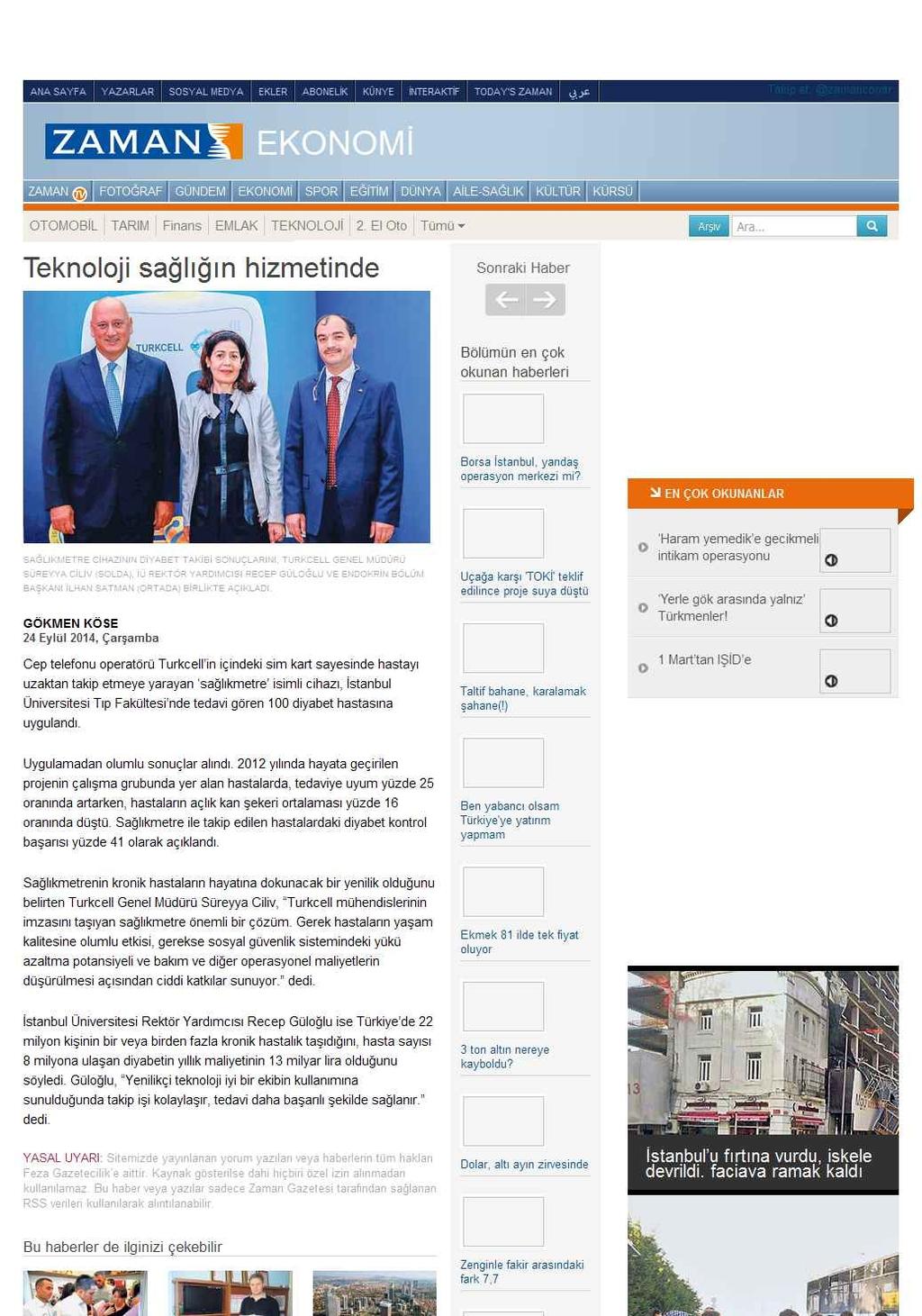 Portal Adres TEKNOLOJI SAGLIGIN HIZMETINDE : www.zaman.com.