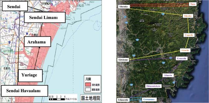 - 82-7. Kıyı Mühendisliği Sempozyumu bölgesi kıyılarıdır. Sendai bölgesi içinde; Sendai Havalimanı, Arahama, Natori, Yuriage ve Sendai Liman ında hasarlı bölgelerde gözlem yapılmıştır.