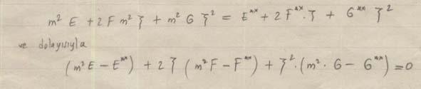 E, F, W noktanın (u,v) parametrelerine bağlı olduğundan, yani