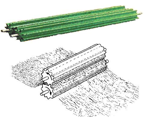 Şekil 2.32. Kırma silindirleri ve çalışması (Shippen ve Turner, 1974) Ezme makinalarında kullanılan silindirlerin her ikisi çelik veya birisi çelik diğeri kauçuk olabilir (Şekil 2.33).