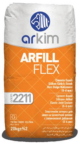 Derz dolgular teknik bilgi föyü Arkim ARFILL FLEX / 2211 Tanımı: Çimento esaslı silikon katkılı, yüksek su itici özellik ve yüksek aşınma sağlayan derz dolgu harcı.