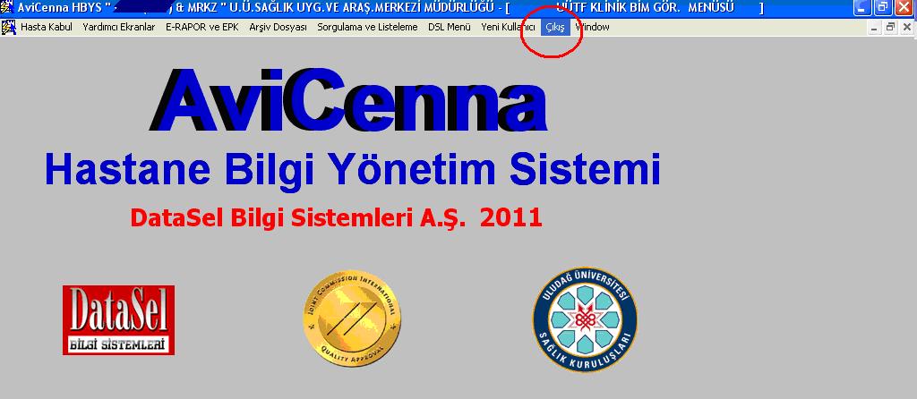 6. Programdan Nasıl Çıkılır? Sekil 2.2: AviCenna programı Klinik Bilgi İşlem Sayfası Çıkış İşlemi Sekil 2.