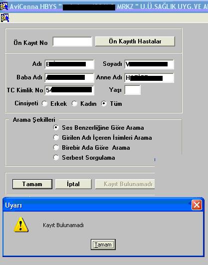 - HASTA RANDEVU menüsü Hasta Randevuları kayıt penceresinde ilgili hasta ismi üzerinde çift tıklanır. (Resim 3.8) Randevu Kayıt İşlemleri penceresinde (Resim 3.