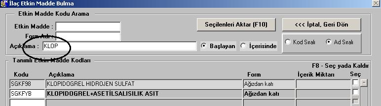 Karşımıza Rapor İçerik Bilgileri penceresi gelir ve bu ekrana sıra numarası verilmiş satırlar içinde ilaçlar yazılır.