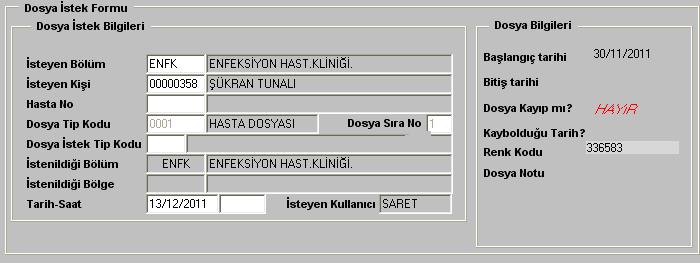 hasta dosyası hareketleri incelenebilir ve hasta etiket dökümü yapılır.