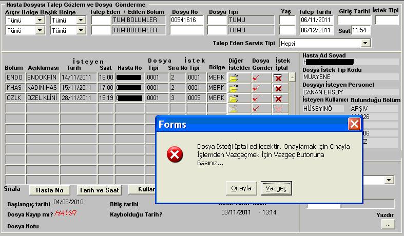 Eski ekrana geri dönülerek Arşive Gönder butonu tıklanır ve dosya arşive gönderilmiş olur. E) SORGULAMA VE LİSTELEME: Bu bölümdeki işlemler sorgulama ve listeleme amaçlı kullanılır.