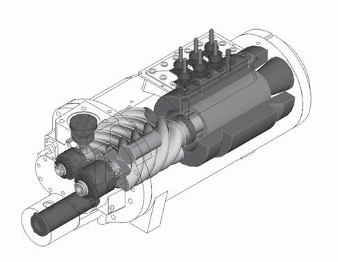 Mekanik Çalışma Prensipleri Şekil 10 - CHHC - RTHF kompresör tanımı Erkek Rotor Dişi Rotor Yataklar Yük Boşaltma Solenoid Yük Solenoid Motor Gövde Rotor Gövde Piston Gövde Yatak Gövde Boşaltma
