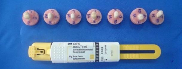 6), SmartCem2 (Dentsply, Sankin Japan) dir (Fig. 7). Fig. 6. RelyX U 100 yapıştırma sımanı ve tam seramik örnekler.